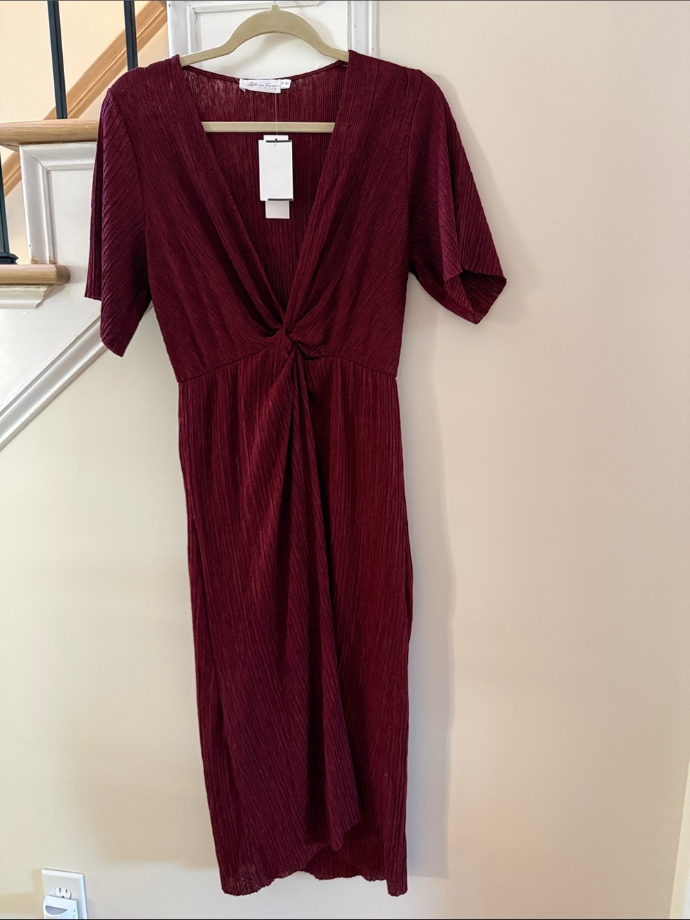 All in Favor Burgundy Twist-Front Midi Dress